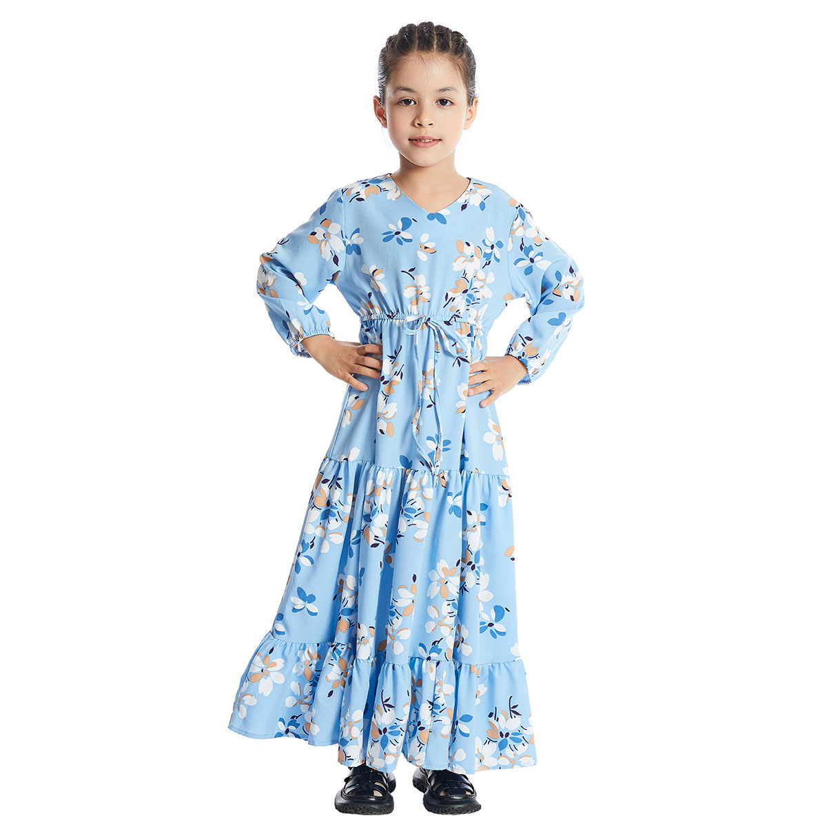 2024 Hot selling middle eastern dubai abaya girls kids dress for muslim girl young dresses