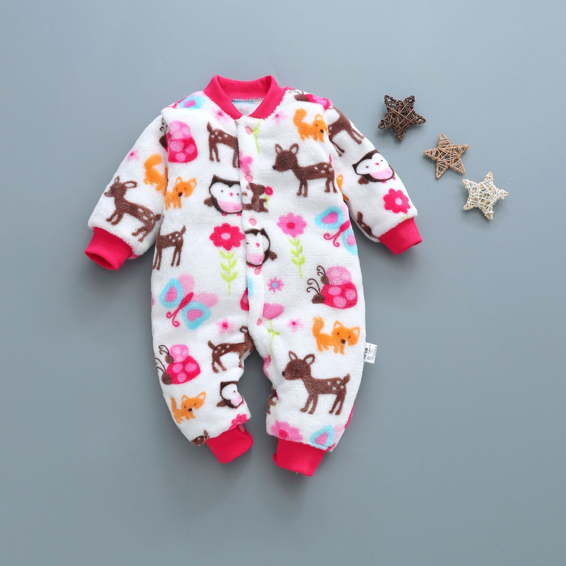 Free Sample Y0411 cartoon cow jumpsuit thickened  baby romper New baby autumn and winter  girl coat winter flannel baby romper