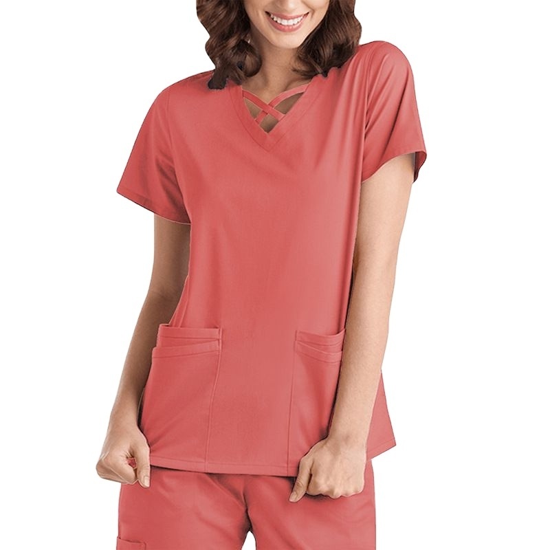 42026 In stock medical scrub business dagacci scrubs medical uniform women and man medical scrubs top round