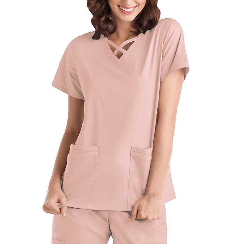 42026 In stock medical scrub business dagacci scrubs medical uniform women and man medical scrubs top round