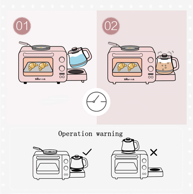 Breakfast machine household toaster small oven hot milk 3 in 1 breakfast multifunctional pink bread making machine