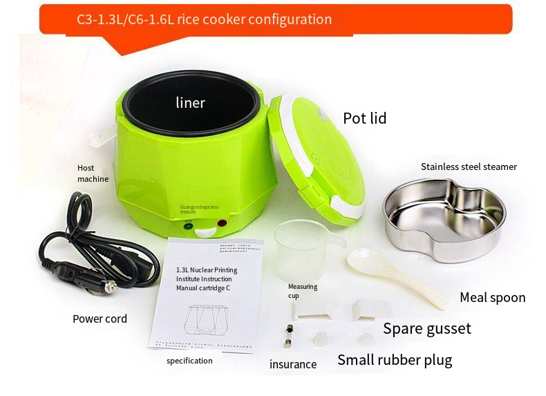 YD0903 New mini rice cooker for car 1.3L 2-3 people car rice cooker car electric lunch box heating dessert cup