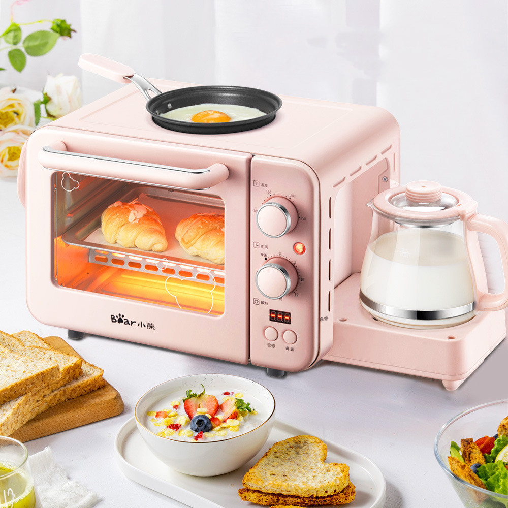 Breakfast machine household toaster small oven hot milk 3 in 1 breakfast multifunctional pink bread making machine