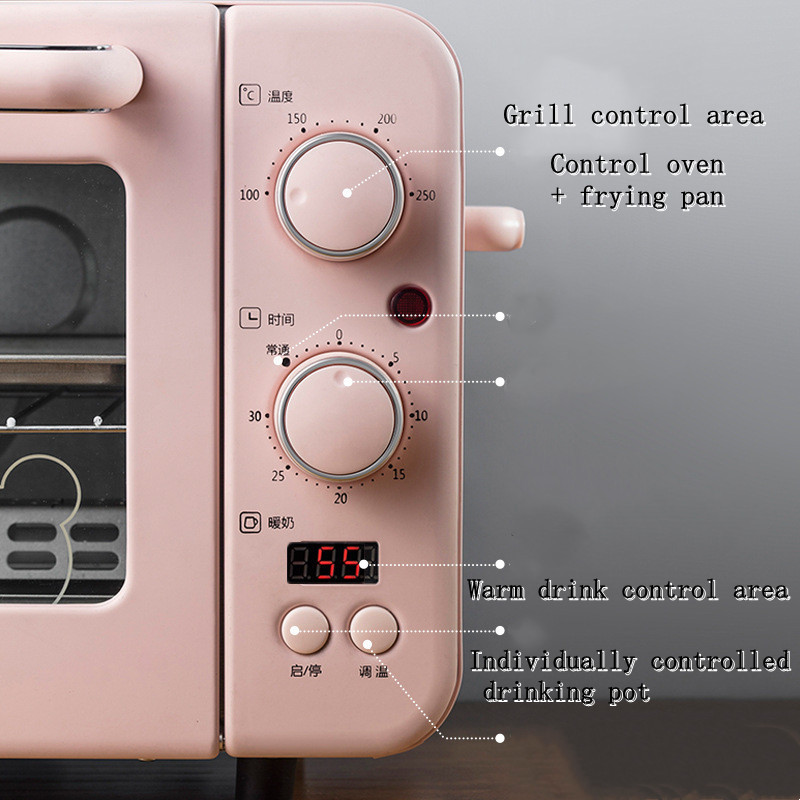 Breakfast machine household toaster small oven hot milk 3 in 1 breakfast multifunctional pink bread making machine