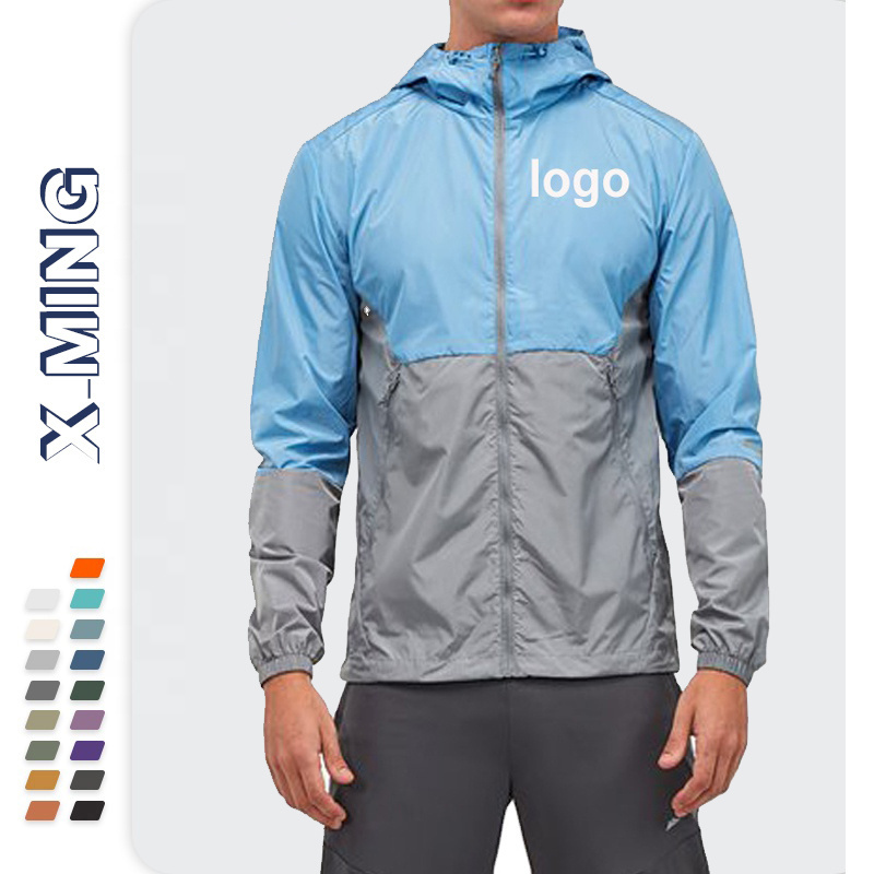 100% Nylon slim fitness custom color block mens jacket casual waterproof running sport windbreaker for man with print logo cheap