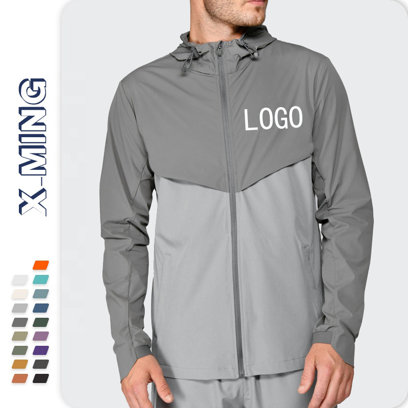 Men custom logo design streetwear windbreaker rain jacket nylon softshell waterproof woven outdoor sports running jacket for men