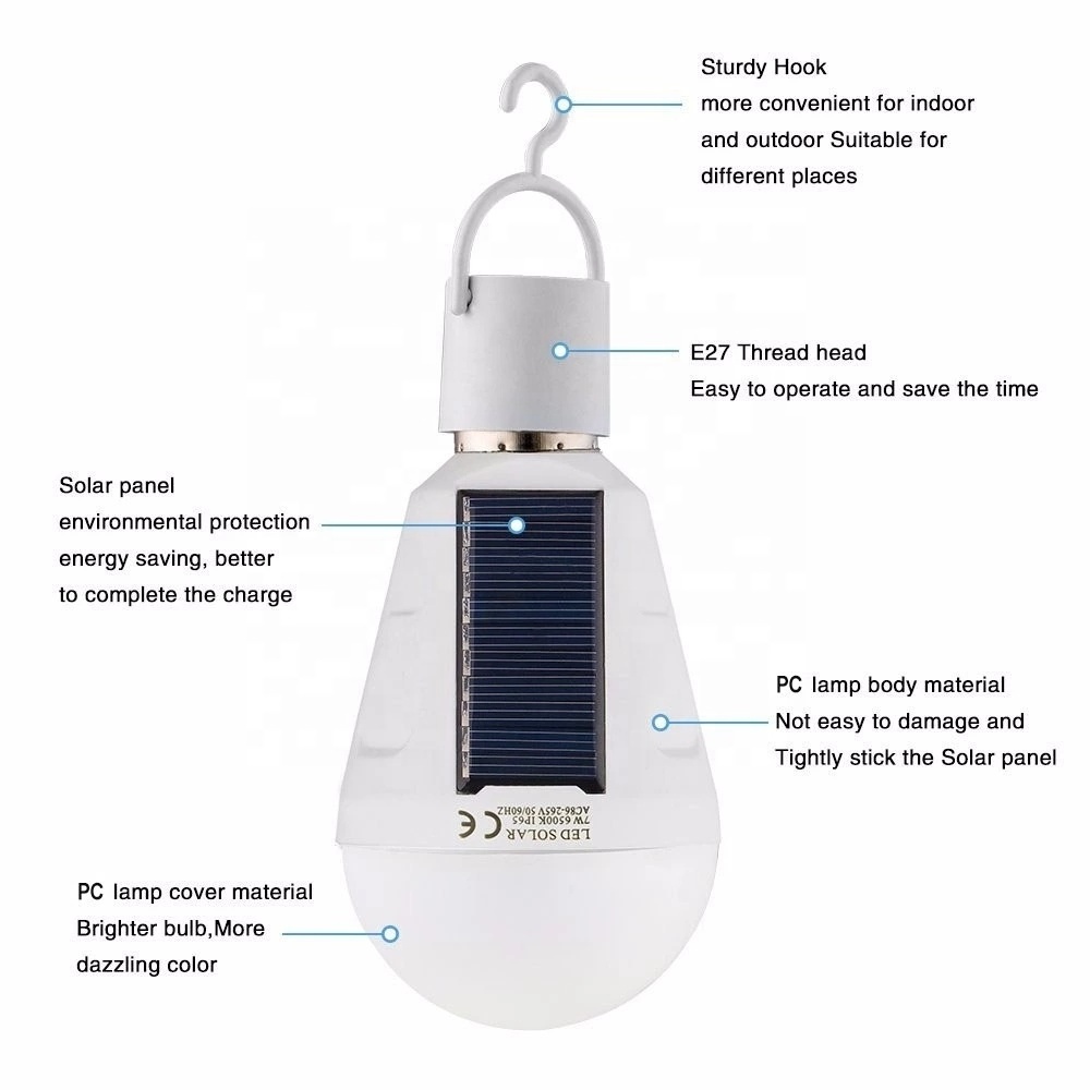 E27 Emergency Solar led light bulb 1200mA Lithuim battery 7-8hrs lasts