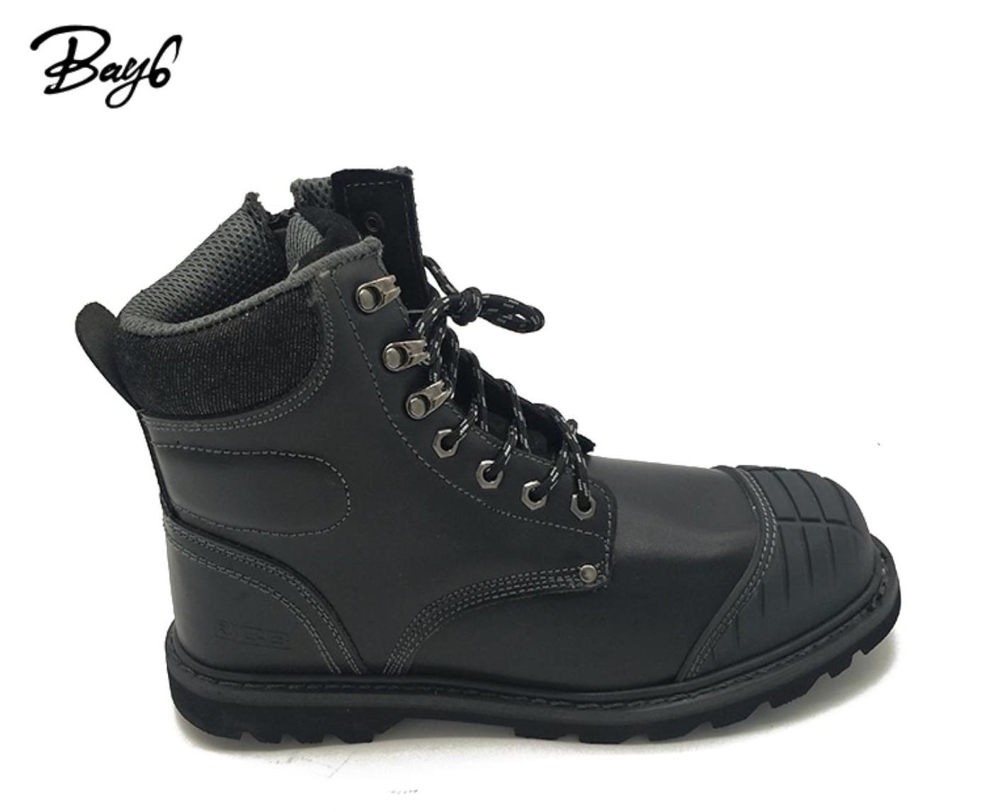 Steel Toe TPU Toe Simple Fashion Top Grain Leather Work Shoes Black Men's Boots