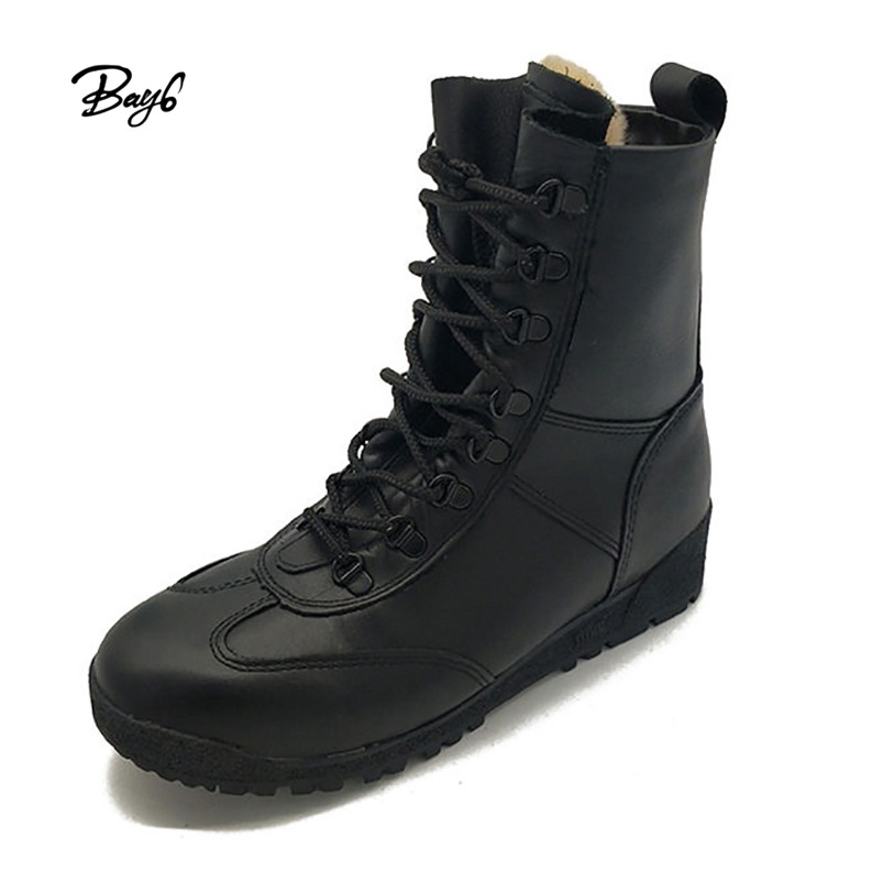 Winter Black 7 Inch Rubber Genuine Leather Men Casual Hiking Boots