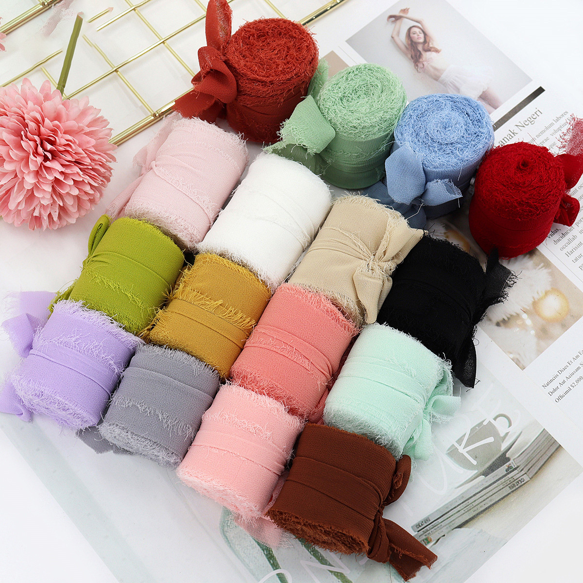 pure silk frayed ribbon handmade fringe chiffon silk ribbon for Wedding Invitations Bridal Bouquets Gift Wrapping