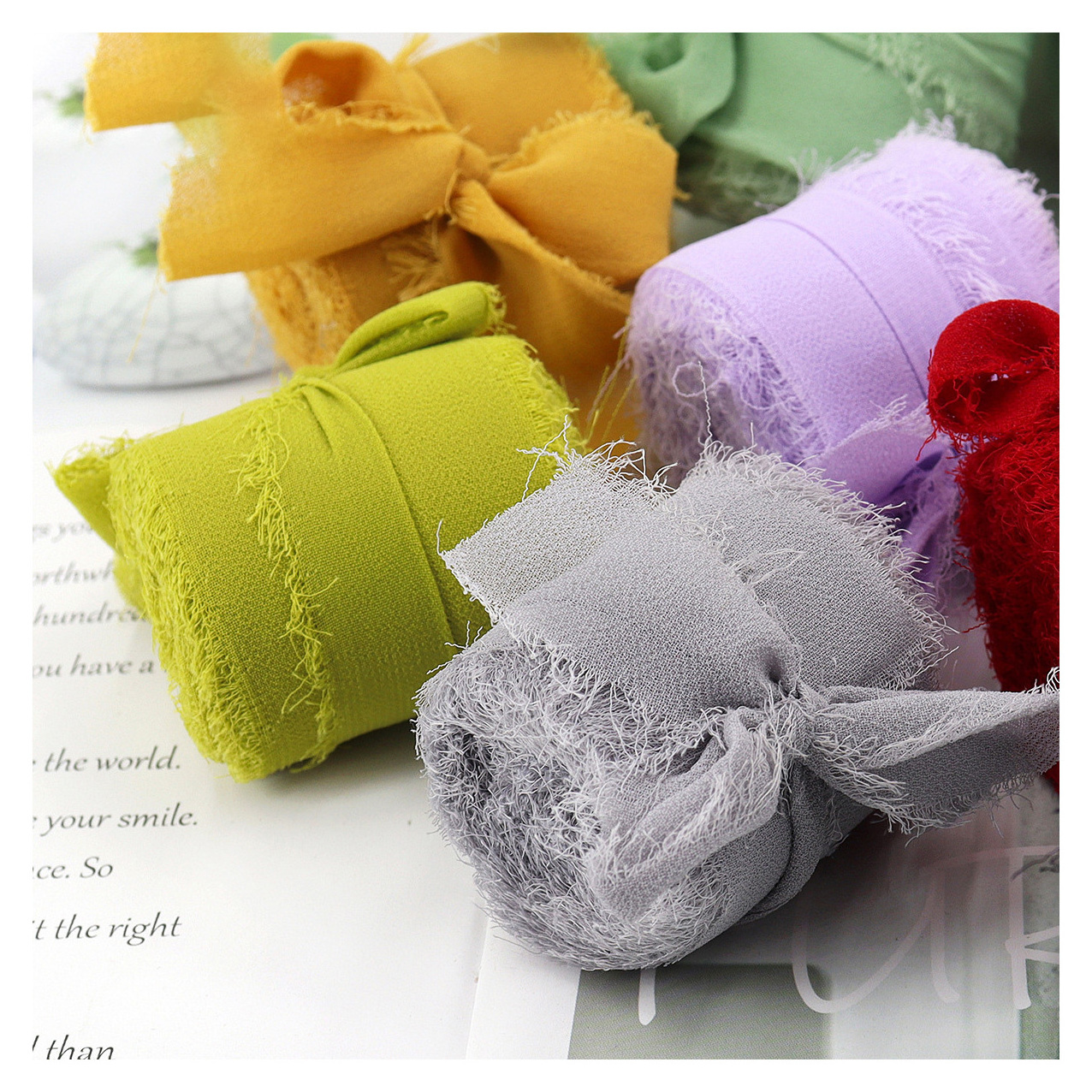 pure silk frayed ribbon handmade fringe chiffon silk ribbon for Wedding Invitations Bridal Bouquets Gift Wrapping