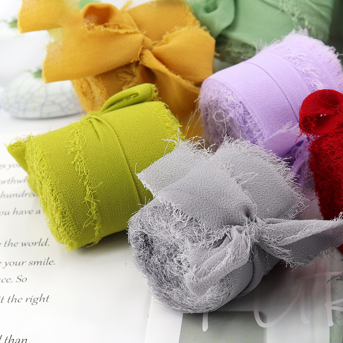 Handmade Frayed Edges Fringe Chiffon Silk Ribbon for Wedding Invitations Bridal Bouquets Gift Wrapping