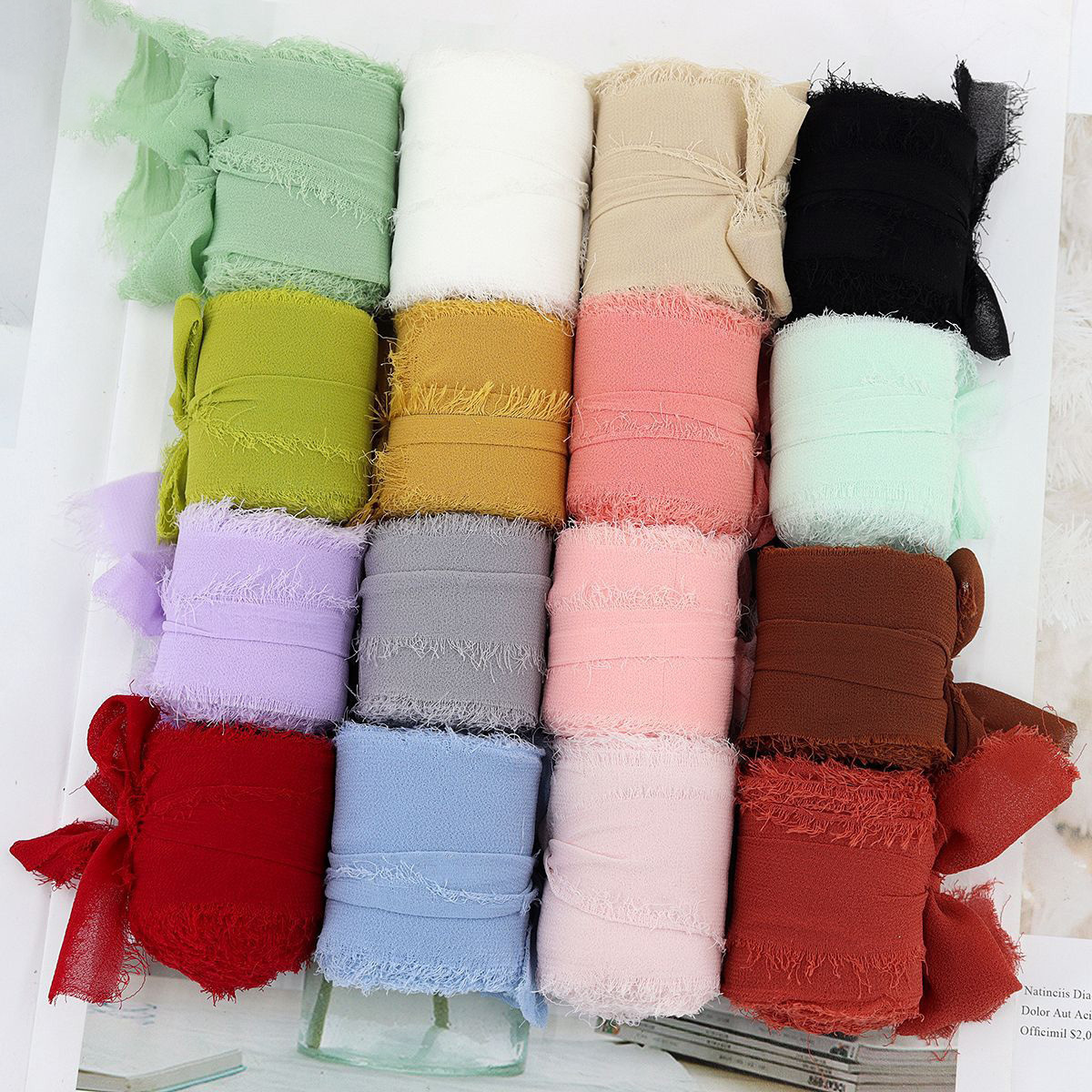 Handmade Frayed Edges Fringe Chiffon Silk Ribbon for Wedding Invitations Bridal Bouquets Gift Wrapping