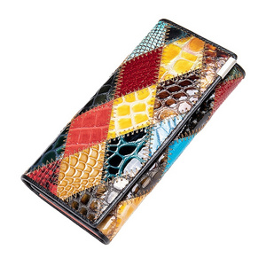 New stitching style purse for women luxury genuine leather color snake pattern clutch bag large capacity multi-function wallet