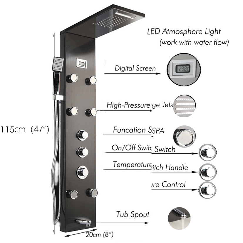 Shower Panel Faucet Digital Thermostatic Display Shower Faucet Customized Stainless Steel Bathroom Modern Contemporary Ceramic