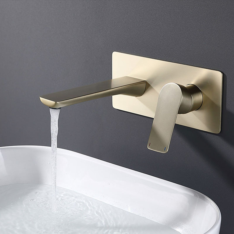 Basin Mixer Wall Faucet Hot Cold Water Single Handle Metered Faucets Concealed Stainless Steel Brass Wall Mounted 8