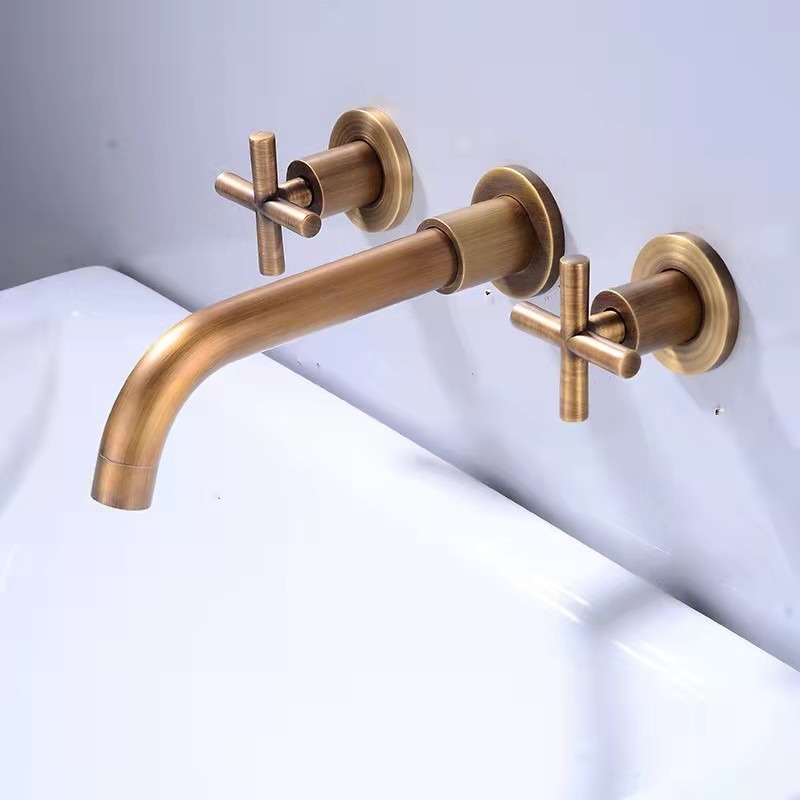 luxury bathroom 2 handles brass wall basin faucet bathroom