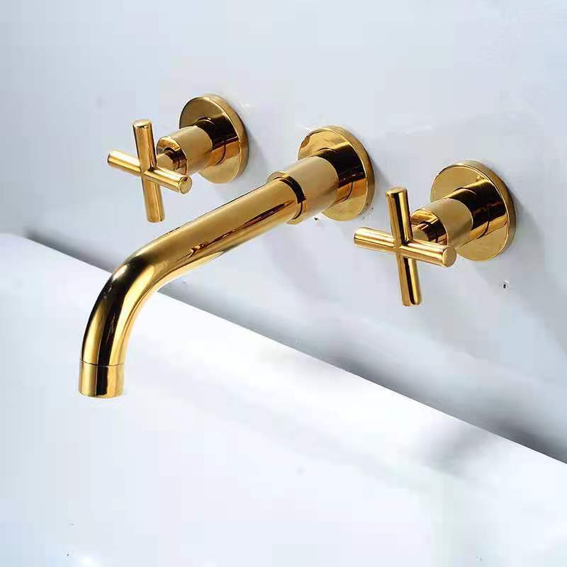 luxury bathroom 2 handles brass wall basin faucet bathroom