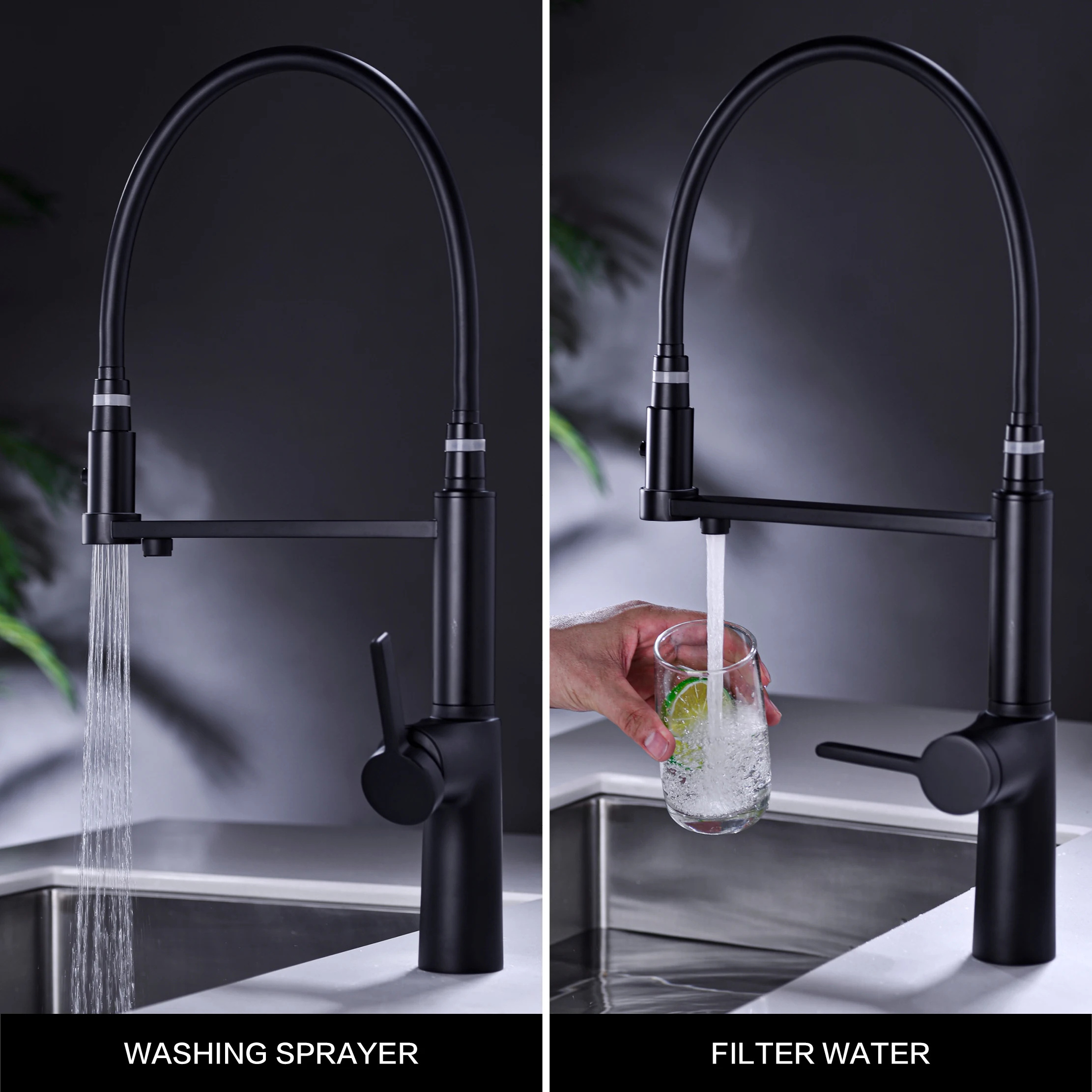 taps with filter matte black stainless steel black kitchen faucet