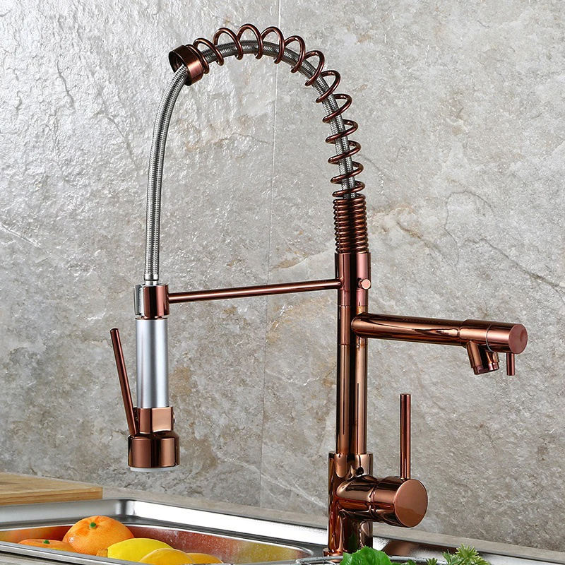 Antique Copper 3 Way Gold Kitchen Faucet Big Spring