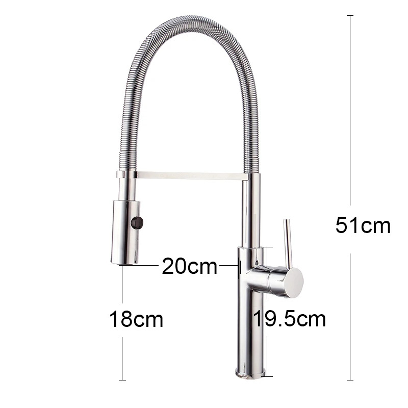 Way Pull Down Brushed Nickel Brass Single Lever Spring Kitchen Sink Faucet