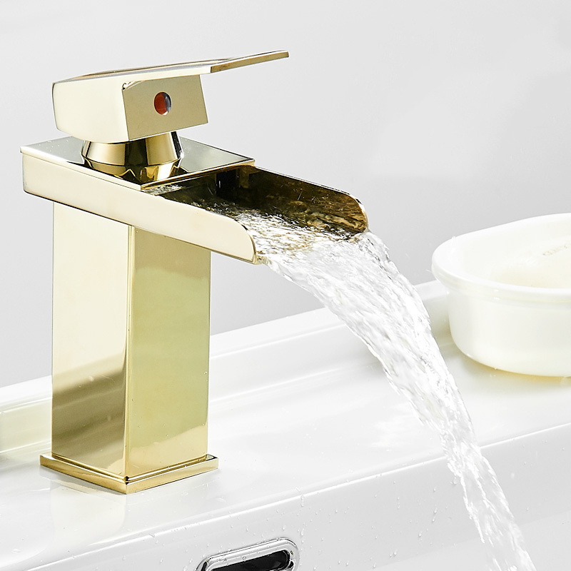 water fall bathroom wide mouth gold basin faucet