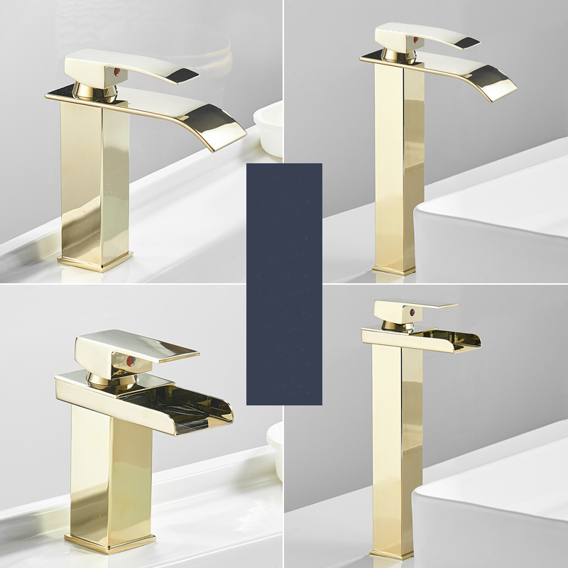 water fall bathroom wide mouth gold basin faucet