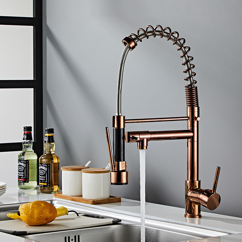 Flexible Pull-out 304 Kitchen Gooseneck Sink Faucet Taps Kichen Faucet Single Handle Pull Out Spray,metered Faucets Rose Gold