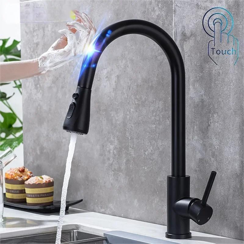 Touchless Black Kitchen Faucet Touch Sensor Smart Sink Water Tap