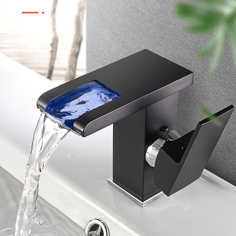 3 colors Led basin faucet Intelligent Waterfall Spout Taps Colorful Light Bathroom faucet Washbasin mixer lavatory faucet