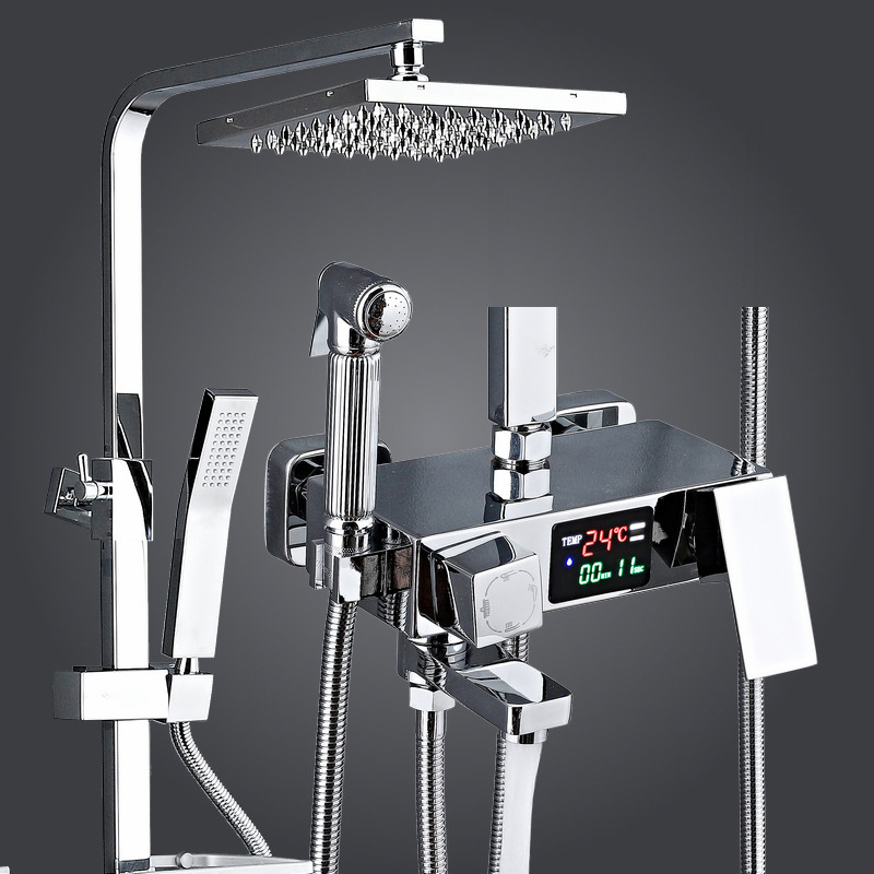 faucet complete thermostatic mixer conceal led waterfall shower set with led