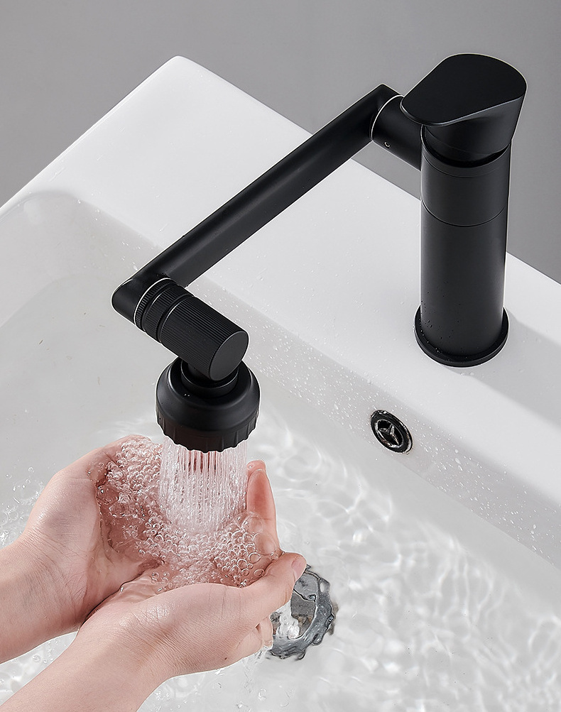 Tap Basin Faucet Spout Sink Faucet Black Brass Basin Mixer Faucet Hot Cold Water Single Handle Ceramic Rovate Bathroom Modern