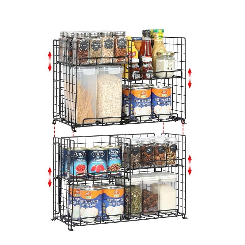 FREE SAMPLE Kitchen Pantry 4 Tier Countertop Cabinet Spice Rack with Adjustable Metal Storage Basket Stackable Wire Shelf