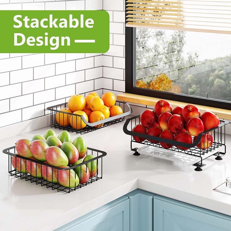 FREE SAMPLE Fruit Basket with Rolling Wheels Utility Rack for Kitchen Pantry 3 Tier Stackable Metal Wire Basket Shelf