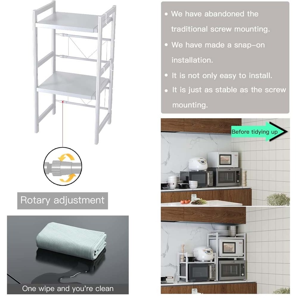 FREE SAMPLE Expandable Microwave Oven Rack 3 Tier Kitchen Countertop Storage Extension Shelf Metal Microwave Shelf