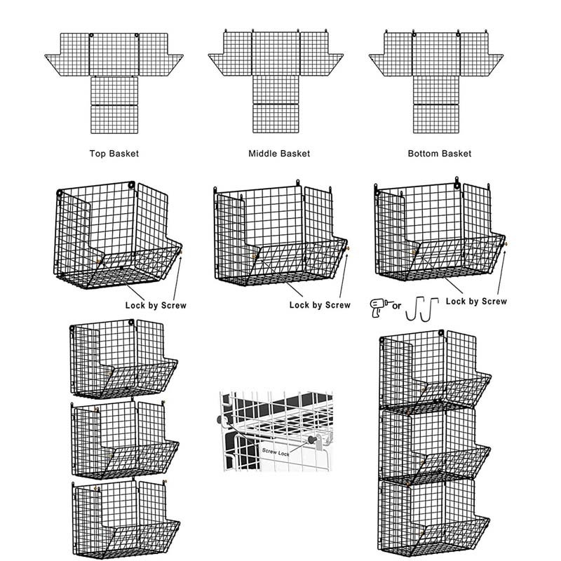 FREE SAMPLE 3 Tier Wall Mounted Storage Basket Foldable Organizer Metal Wire Basket with Chalkboards Kitchen Bathroom Shelf