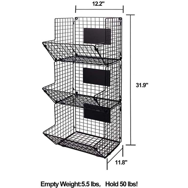 FREE SAMPLE 3 Tier Wall Mounted Storage Basket Foldable Organizer Metal Wire Basket with Chalkboards Kitchen Bathroom Shelf