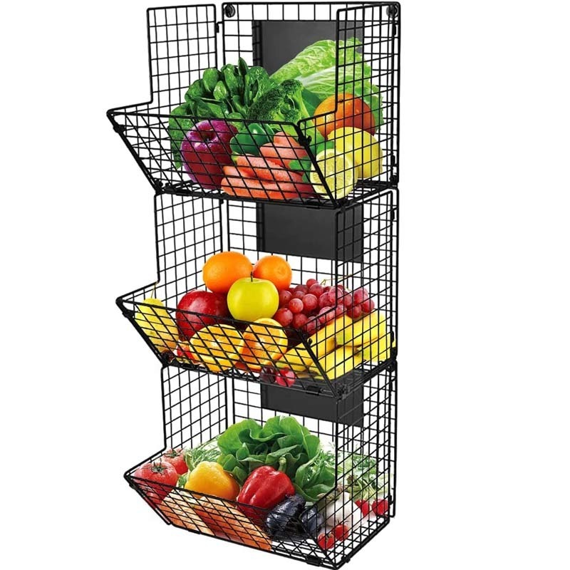 FREE SAMPLE 3 Tier Wall Mounted Storage Basket Foldable Organizer Metal Wire Basket with Chalkboards Kitchen Bathroom Shelf