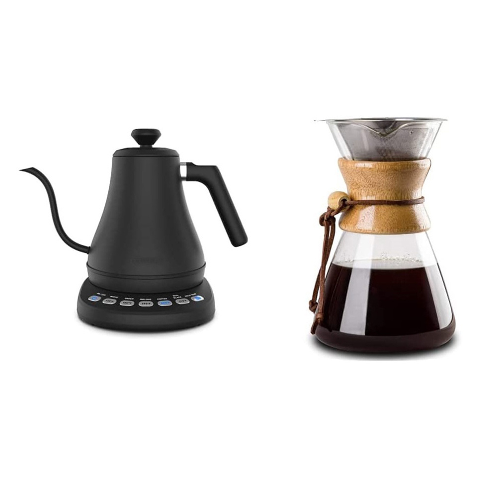 FREE SAMPLE Electric Gooseneck Kettle Pour Over Coffee Maker Glass Coffee Pot&Coffee Brewer with Stainless Steel Filter