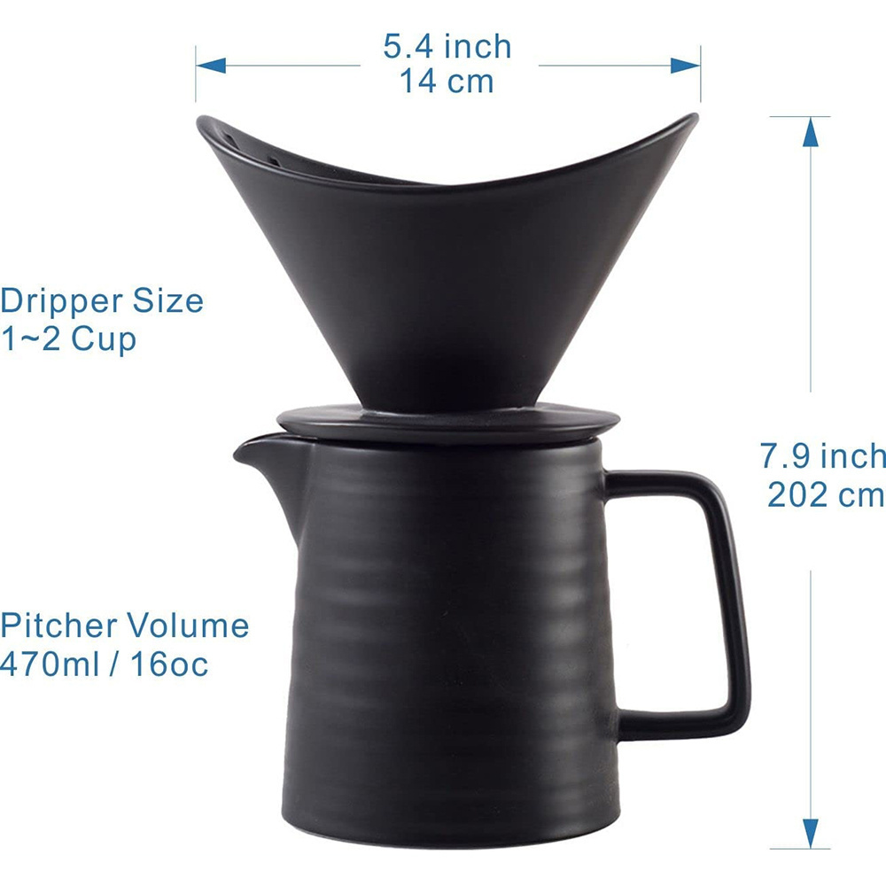 FREE SAMPLE Ceramic Pour Over Coffee Maker Dripper Durable Carafe and Cone Funnel Coffee Drip with Coffee Filter Pot