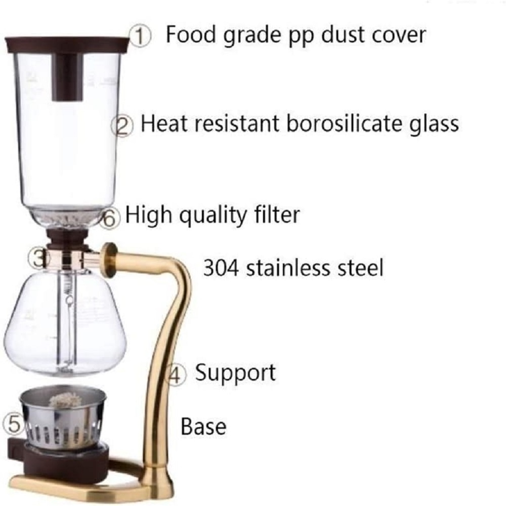 FREE SAMPLE Exquisite Syphon Vacuum Coffee Makers Technical Stainless Steel Siphon Pot Glass Easy to clean Coffee Machine