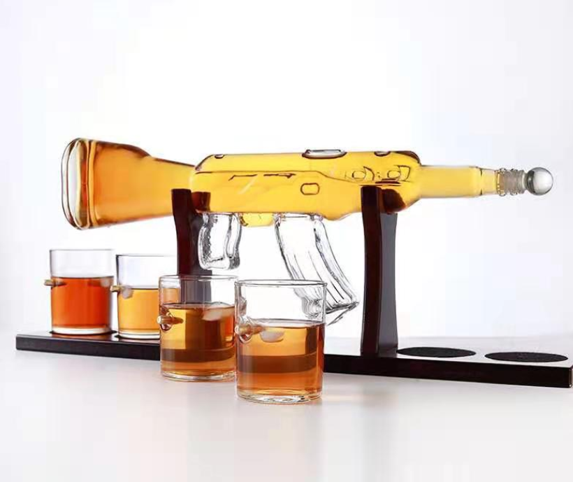 Ak47 Decanter Drinking Glasses 1000 Ml Gun Drinking Glass Set Boxes Print Logo Decanter Bottle For Business Gift