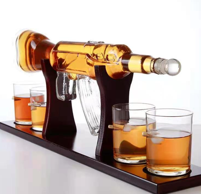 Ak47 Decanter Drinking Glasses 1000 Ml Gun Drinking Glass Set Boxes Print Logo Decanter Bottle For Business Gift