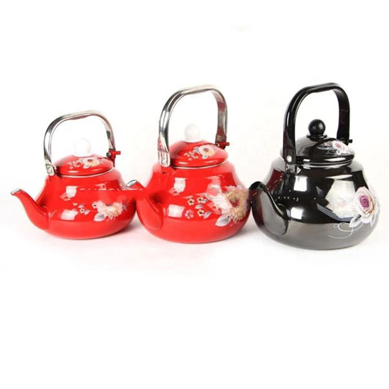 FREE SAMPLE Carbon Steel Coffee Pot Enamel Teapot Red Enamel Kettle