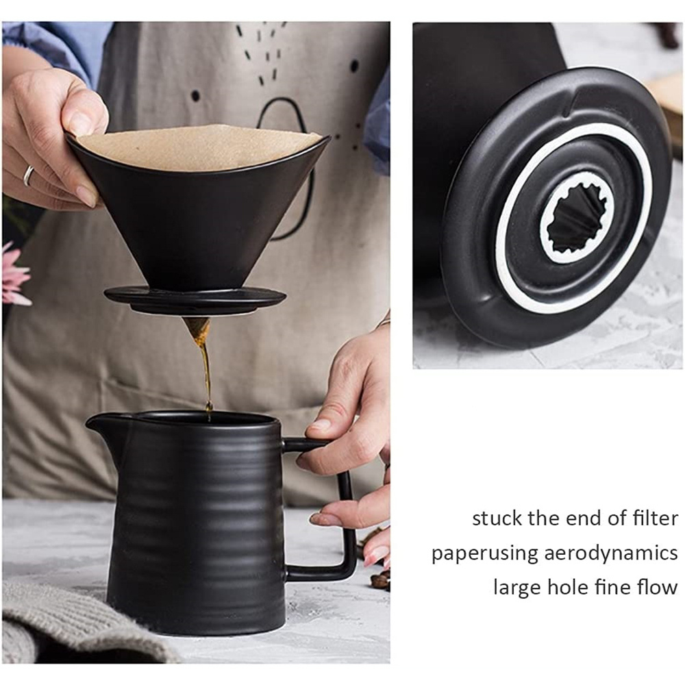 FREE SAMPLE Ceramic Pour Over Coffee Maker Dripper Durable Carafe and Cone Funnel Coffee Drip with Coffee Filter Pot