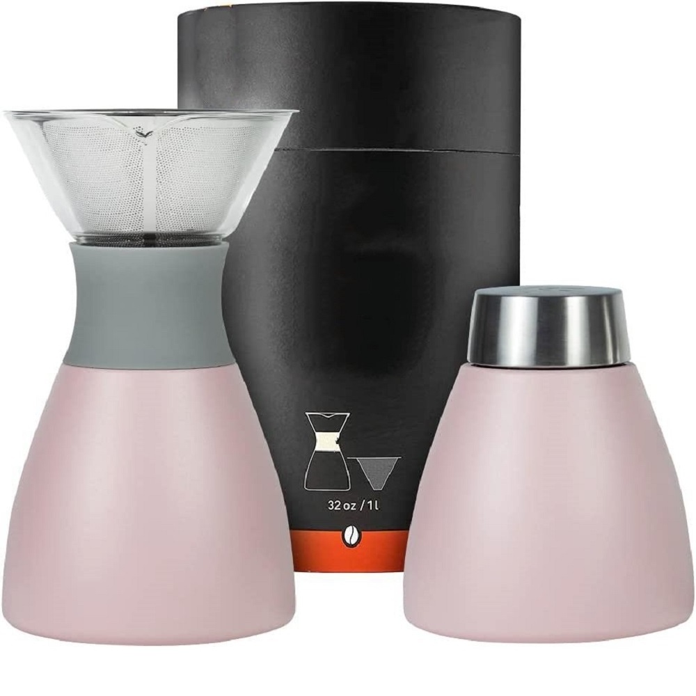 FREE SAMPLE Insulated Pour Over Coffee Maker Double-Wall Vacuum Stainless-Steel Filter Take on the Go Carafe Easy Wash machine