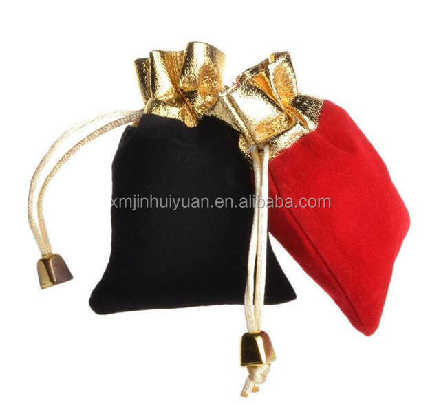 Red Black Jewelry perfume Velvet Drawstring Gift bags with god on top