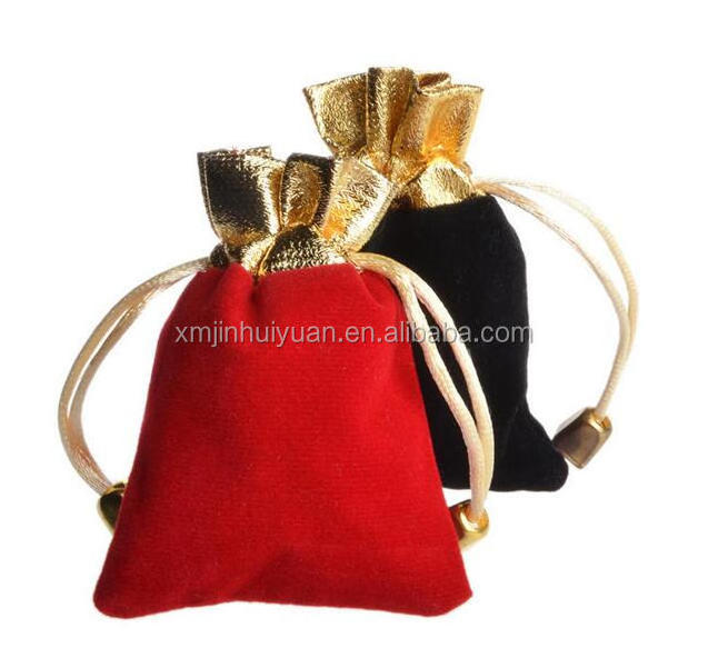 Red Black Jewelry perfume Velvet Drawstring Gift bags with god on top