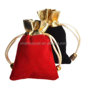 Red Black Jewelry perfume Velvet Drawstring Gift bags with god on top