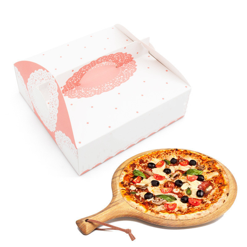 Custom design pink pizza box with handle cardboard restaurant pizza dough proofing box stackable